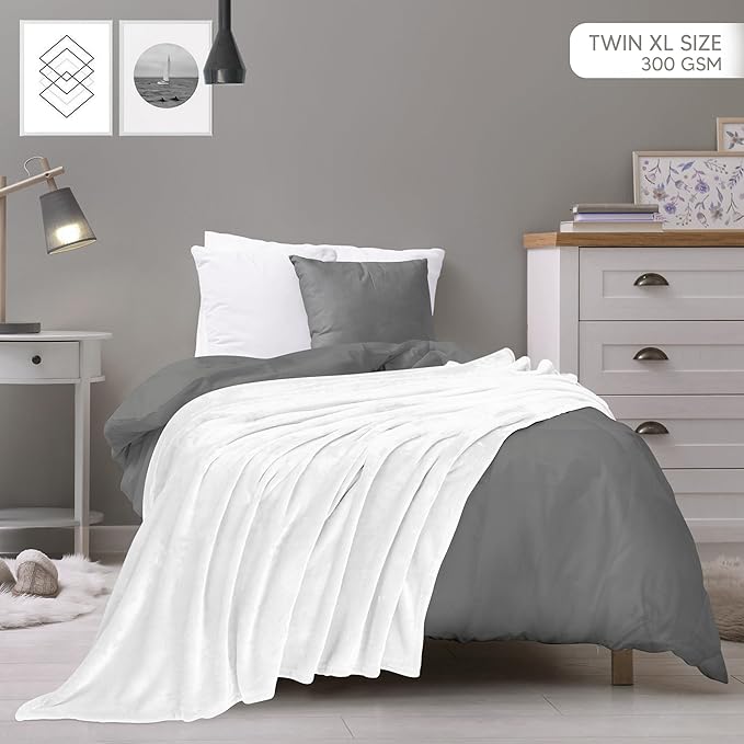 Utopia Bedding Fleece Blanket Twin XL Size White 300GSM Luxury Anti-Static Fuzzy Soft Microfiber Dorm Bed Blanket (90x76 Inch)