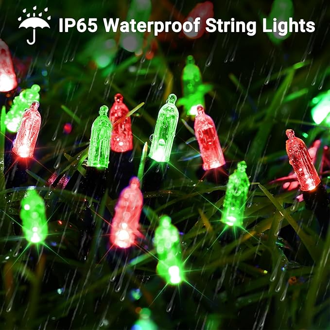 LYHOPE Battery Christmas Lights, 33ft 100 LED Christmas Lights Waterproof 8 Modes Battery Operated String Light for Outdoor & Indoor, Xmas Tree, Wreaths, Holiday Decoration (Red & Green)