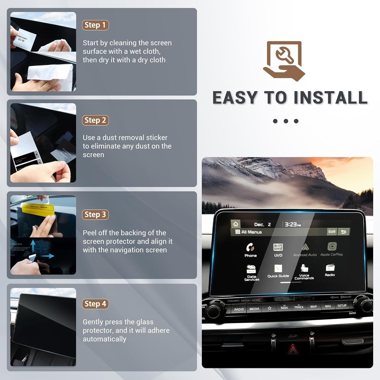 Yee Pin Screen Protector for Kia Forte 8' Touchscreen Display, 9H Tempered Glass Compatible with 2019-2024 Forte Models