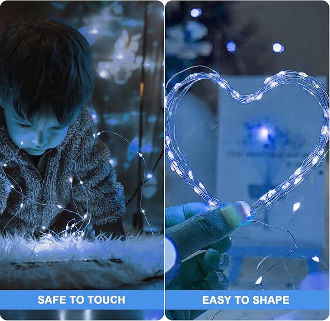 30 Pack Fairy Lights Battery Operated - 3 Speed Modes, 7Ft 20 LED String Twinkle Lights, Waterproof Copper Wire, Mini Firefly Light for Mason Jars Vases Christmas Decor, Blue