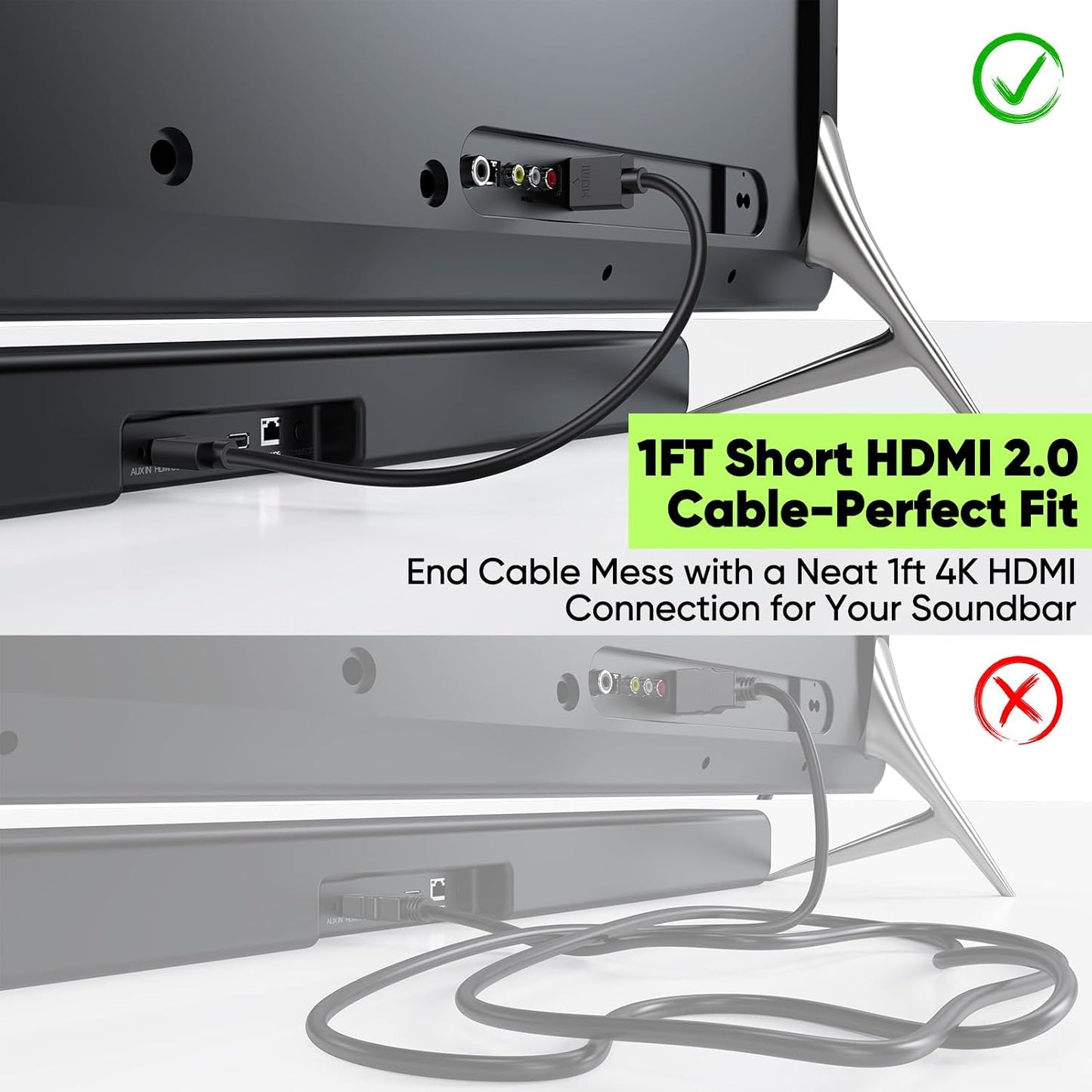 1FT 5-Pack, 4K 1FT Multi-pack,Slim 2.0 1 4K@60Hz,2K@165/144Hz,HDCP 2.2, CL3 Short HDMI Cable HDMI to HDMI Cable HDMI
