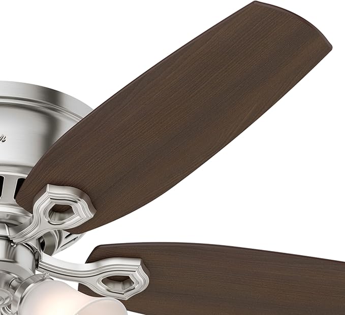 Hunter 52 inch Indoor Ceiling Fan with LED Lights - Ceiling Fan with Pull Chain, For Bedroom, Living Room, or Kitchen, Low Profile Mount, No Remote, 5 Blades - Builder 53328, Brushed Nickel