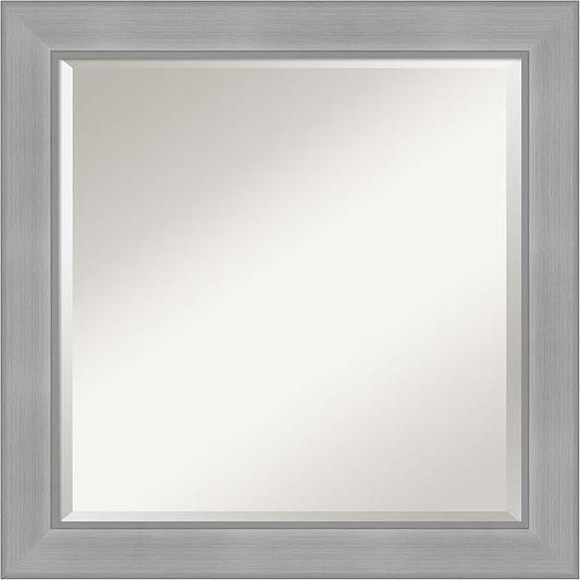 Amanti Art Silver Bathroom Mirror for Over Sink, 24x24 Vista Brushed Nickel Square Vanity Mirror, Medium Casual Frame, Hangs Horizonally and Vertically, Bathroom Wall Decor, Beveled Edge