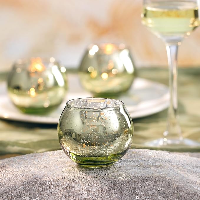 LAMORGIFT 24 Pcs Green Candle Holders - Mercury Glass Tealight Candle Holders for Spring Wedding, Birthday, Dinner Party Table Decor, Guest Favors