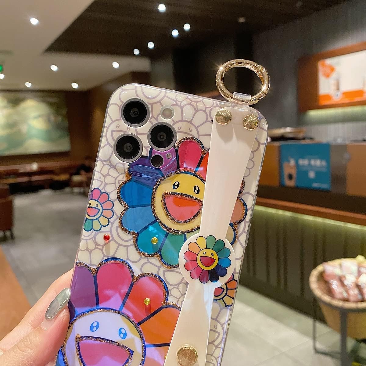 iPhone 13 Pro Max Case, Cute Glitter Bling Kickstand with Wrist Strap, Soft TPU Shockproof Cover for Girls
