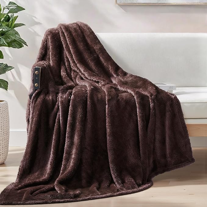 Exclusivo Mezcla Plush Fuzzy Fleece Throw Blanket Extra Large, Super Soft, Fluffy and Warm Blankets for Couch, Bed, Suitable for All Seasons (50x70 Inches, Coffee)