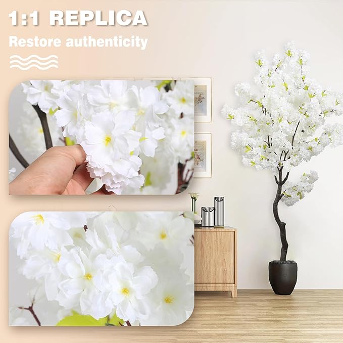 White Faux Cherry Blossoms Tree Artificial Cherry Blossom Tree Bedroom Trees for Home Decor 6FT