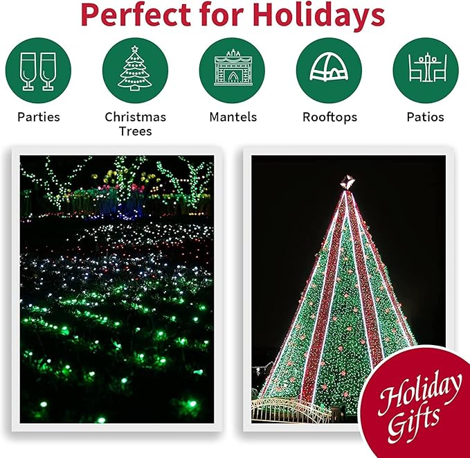 LAMPHOME St. Patrick's Day Mini String Lights, Super-Bright Extendable Green Christmas Lights Decoration 100Lights 19.6ft UL Certified Mini Bulb String Lights Set for Outdoor Christmas Tree Decor