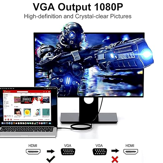 HDMI to VGA 25Ft Cable with IC, Gold-Plated HDMI to VGA Compatible for Computer, Desktop, Laptop, PC, Monitor, Projector,HDTV, Raspberry Pi, Roku, Xbox and More, Green-Gray Aluminum Shell