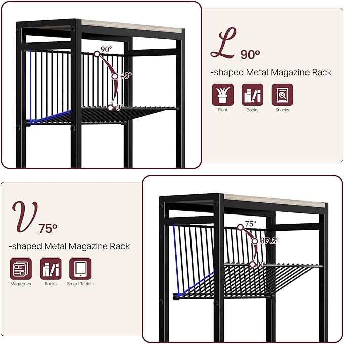 Narrow Side Table for Small Space, 3-Tier End Table with Magazine Holder, Slim Nightstand with Wire Shelf, Skinny Bedside Table in Living Room, Bedroom, Study, Kitchen and Balcony(Greige)