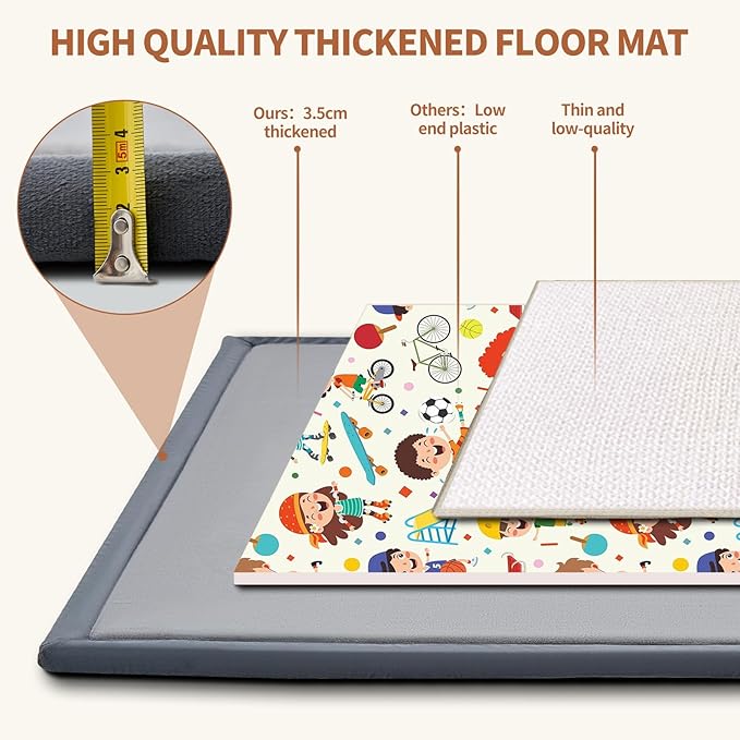 SUNYRISY Baby Play Mat for Floor, 1.4in Thick Memory Foam Padded Play Mats for Baby, Soft Velvet Infants Toddler Kids Play Mat Non-Slip Bottom, Crawling Baby Rugs for Nursery 80x80in