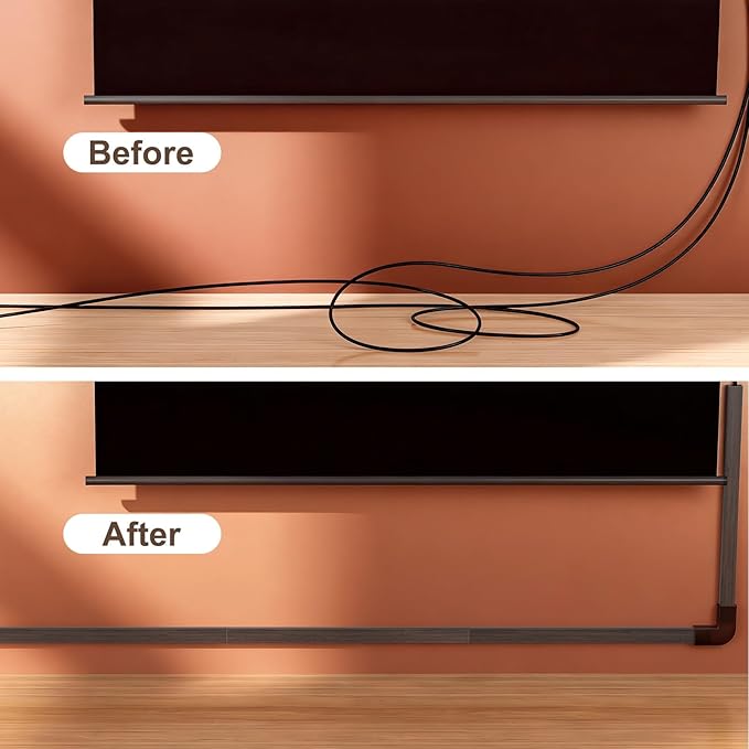 Yecaye Cord Hider, 113in Medium Cord Covers for Wires on Wall, Cord Organizer for 2-3 Wires, Easy Install Cable Management Kit, TV Cable Hider for Home Office, W0.95in H0.55in, Darkwood