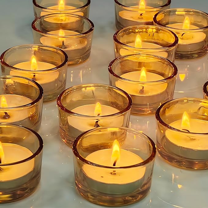 GOLDEAL 30 Pcs Gold Glass Small Tealight Candle Holders-Tea Candle Holders Bulk - Perfect for Weddings, Parties, Dinners - Ideal for 1.5" Standard Tealights and Candle Moulds…