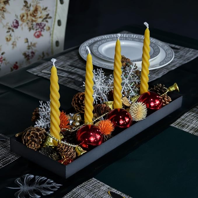 TELOSMA Advent Candle Holder - 4 Candlestick Seats, Matte Black Iron Candle Tray for Taper Candles - Autumn Thanksgiving Christmas Dining Table Kitchen Island Fireplace Mantel Centerpieces Decoration