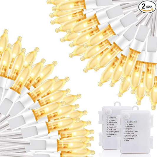 KOUQIYA Battery Operated Christmas Lights White Wire, 2 Pack17ft 50 LED Mini String Light with Auto-Timer 8 Modes Waterproof Tree Lights (Warm White)