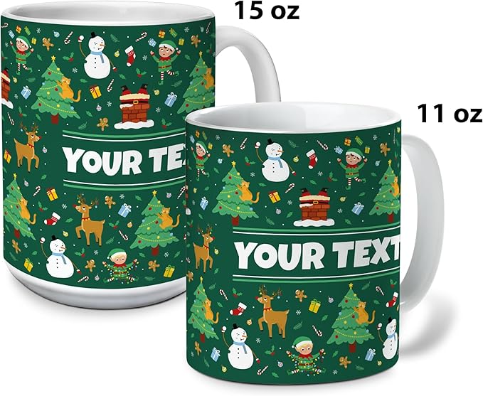 Personalized Mug for Kids - Christmas - Custom Name/Text, Ceramic Hot Chocolate/Cocoa/Coffee Cup for Boys/Girls, Holiday/Birthday Gift - 15 oz, Light Blue Handle