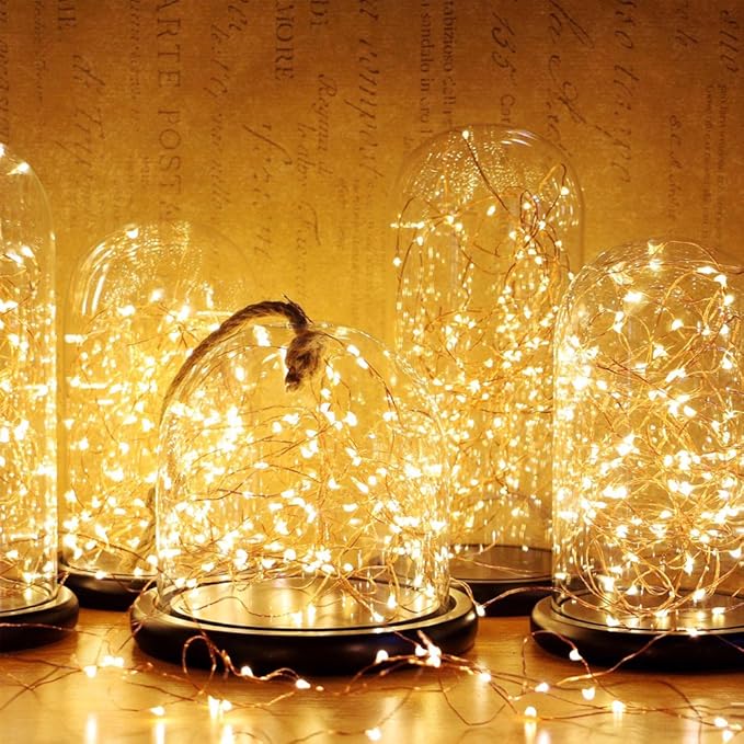 Twinkle Star 33ft 100LED Copper Wire String Lights Fairy String Lights 8 Modes USB Powered with Remote Control for Wedding Party Home Christmas Decoration, Warm White