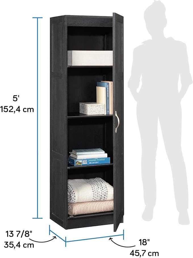 Sauder Miscellaneous Tall Storage Cabinet, Kitchen Pantry, Single Door with Adjustable Shelves, Raven Oak Finish