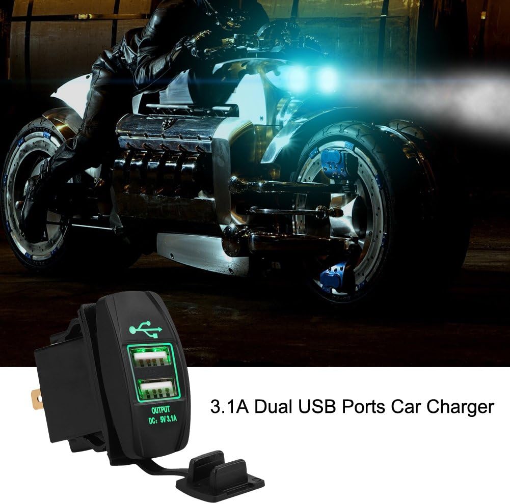 Dual USB Waterproof 12-24V 3.1A Car Socket Power Adapter with LED Green Light