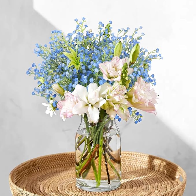 N&T NIETING Babys Breath Artificial Flowers Bulk, 10Pcs Blue Fake Gypsophila Bouquet Flowers Real Touch Faux Babies Breath Arrangement for Wedding Floral Party Home Centerpieces Vase Decoration, Blue
