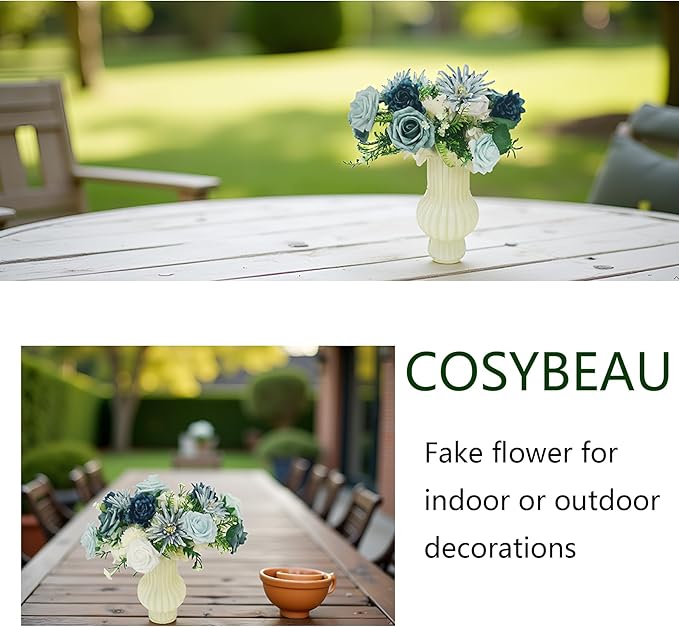 Artificial Flowers Fake Roses, Faux Plant with Stems for DIY Wedding Bouquets Bridal Shower Centerpieces Arrangements Party Tables Decorations (23, Mix Shades of Blue)