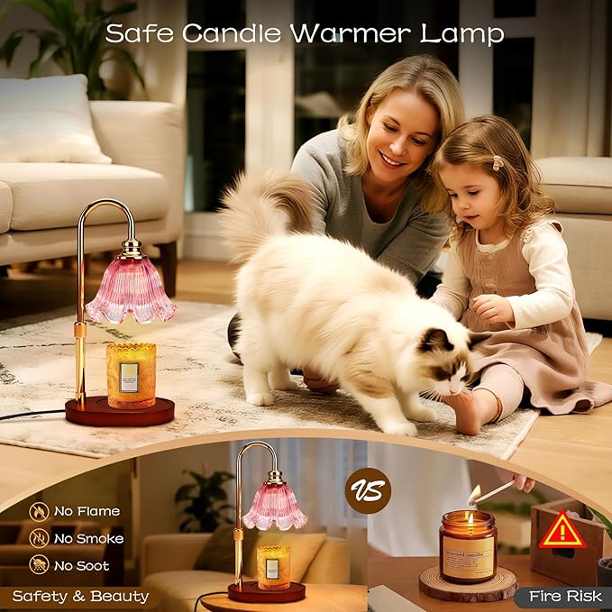 Electric Candle Warmer Lamp with Timer: Adjustable Height & Brightness, Wax Warmer for House Warming Gifts, New Home Room Decor,Birthday Gifts for Mom & Women (Pink)