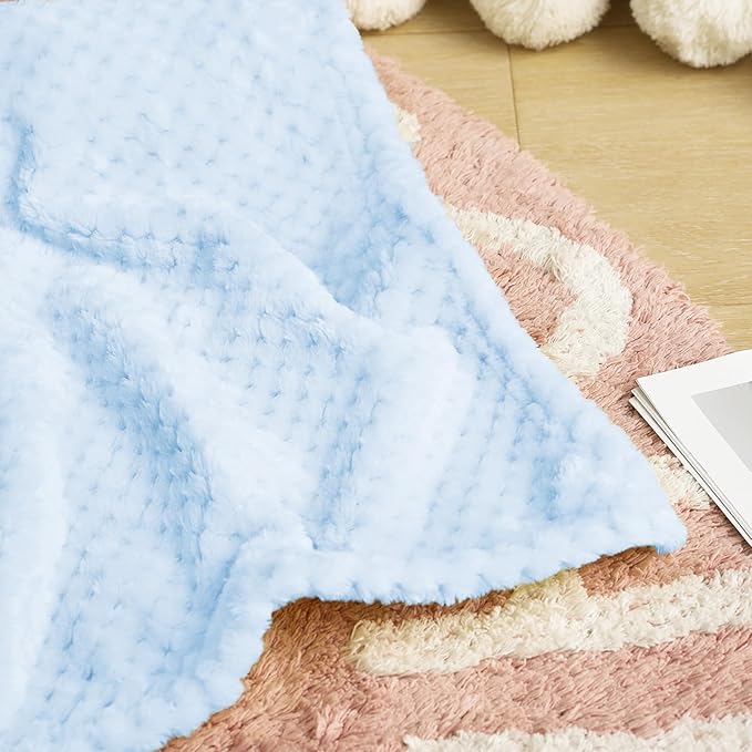Exclusivo Mezcla Fleece Throw Blanket, Super Soft and Warm Blankets for Couch, Sofa and Bed Waffle Textured, Cozy, Fuzzy and Lightweight (Light Blue, 40x50 Inches)