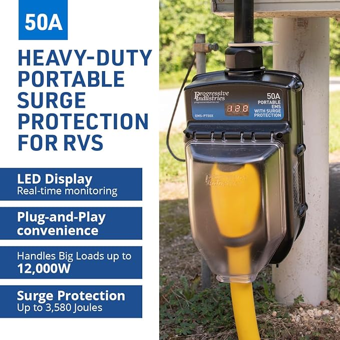 Progressive Industries EMS-PT50X Portable RV Surge Protector, Black, 50 Amp