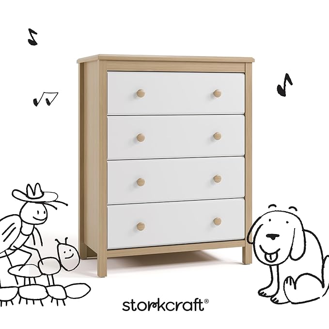 Storkcraft Alpine 4 Drawer Dresser (Driftwood and White) – GREENGUARD Gold Certified, Kids Storage Organizer, Modern 4 Drawer Chest for Bedroom, Must-Have Nursery Storage