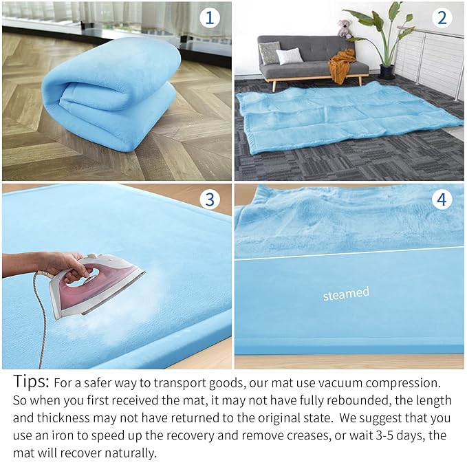 Baby Play Mat for Floor,1.3" Thick Memory foam Tummy Time Mat,Water Repellent Soft Velvet Nursery Rug,Extra Large Non Slip for Crawling,Toddlers,Infants,kids,Tatami Style for Living Room(Light Blue)