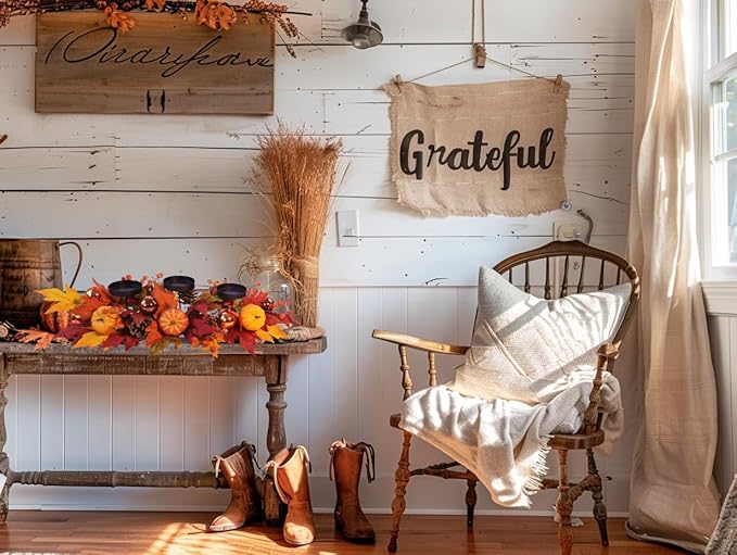 Fall Candle Holder Centerpiece for Table – Thanksgiving Table Decor with Pumpkins, Maple Leaves,Autumn Harvest Decoration with 3 Candle Holders for Dining Table, Fireplace & Home Decor
