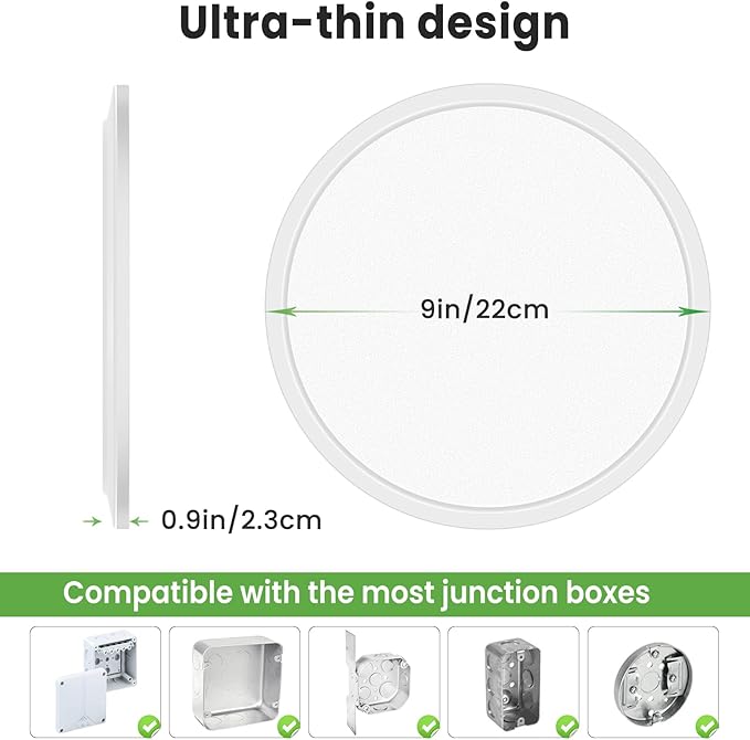 zemty LED Ceiling Light Flush Mount Super Slim 9 Inch 24W 2400lm Ceiling Lights with 3 Color Temperature in One 3000k/4500k/6000K - Round Flat Light Fixture for Kitchen Hallway (1Pack, White)
