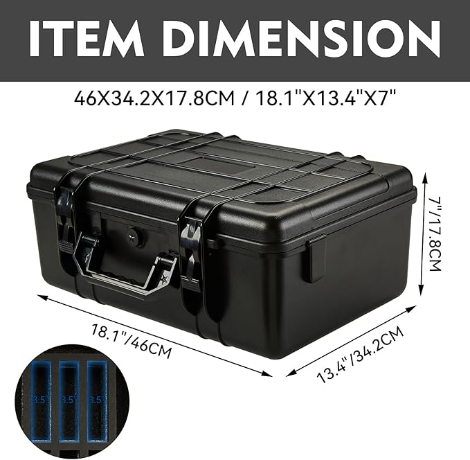 Hard Drive Case Fits 25-Bay Protection 3.5" HDD | High-Density Protective Foam | External Hard Drive Organizer Storage Box Travel Carrying Suitcase with Handle