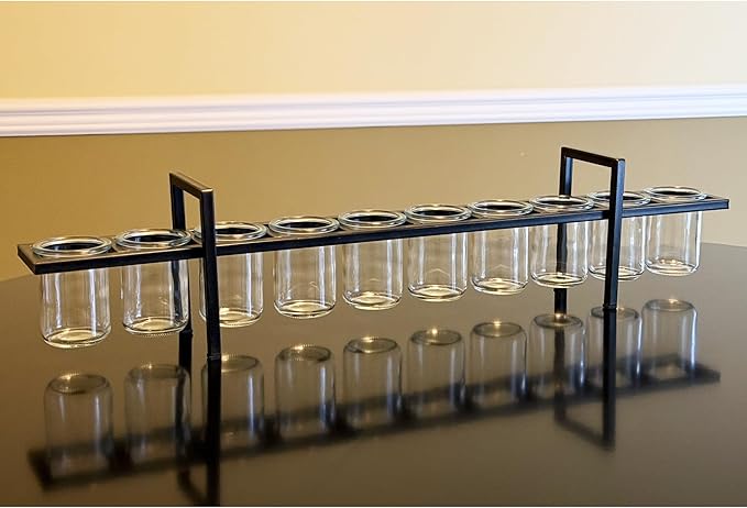 Seraphic 10-Cup Rustic Modern Floating Candle Holder Table Centerpiece Decoration for Dining Room, Kitchen, Patio, Weddings, Metal Iron with Glass Cups, 33" Long