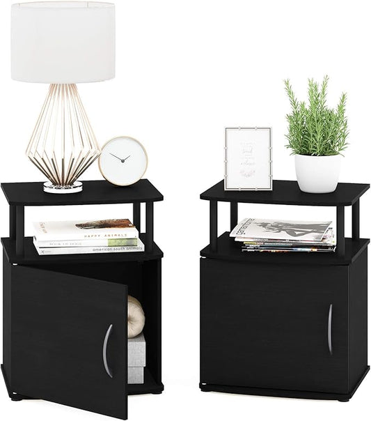 Furinno JAYA End Side Sofa Table/Nightstand with Door, 2-Pack, PVC Tubes, Black Wood