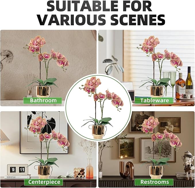 CXGS Orchids Artificial Flowers Real Touch Fake Flowers in Ceramic Pot 20" Purple Dapple Faux Orchid Plant Lifelike Silk Phalaenopsis for Centerpiece Hotel Home Indoor Decor