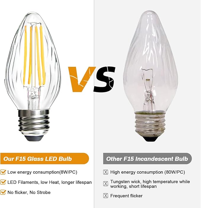 BRIMAX F15 8W Led Porch Light Bulb Outdoor, E26 Medium Base LED Post Bulb for 75W - 80W Incandescent Equivalent,Dimmable 2700K Warm White Flame Wrinkle Glass, for Ceiling Fan and Lantern Lamp, 4 Pack
