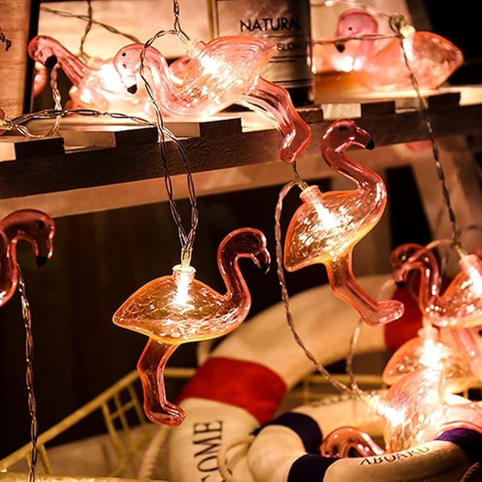 DomeStar 10Ft Pink Flamingo String Lights - LED Battery Operated Fairy Lights, Outdoor Patio Decor for Garden, Poolside, Tropical Hawaiian Luau Party Decor