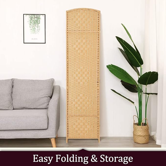 Rose Home Fashion 6 ft Tall Room Divider, Room Dividers and Folding Privacy Screens, 15.7in Privacy Screen 4 Panel Partition Temporary Wall Separation for Private, Light Beige