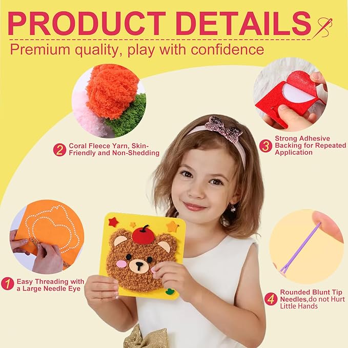 DIY Embroidery Doll Kit, Cartoon Animal Craft Sewing Kit for Kids, Felt Crafts, Beginner Sewing for Kids Ages 4-8 Plus - Helps Develop Fine Motor Skills (3PCS-Deer/Elephant/Bear)