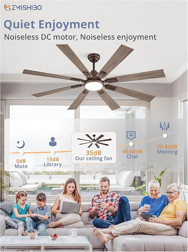 ZMISHIBO 62 inch Oil Bronze Farmhouse Ceiling Fan with Light and Remote, Indoor/Outdoor Rustic Brown Ceiling Fan for Living Room Patio, 6 Speed Reversible Quiet DC Motor, 3 CCT, Dual Finish 8 Blades