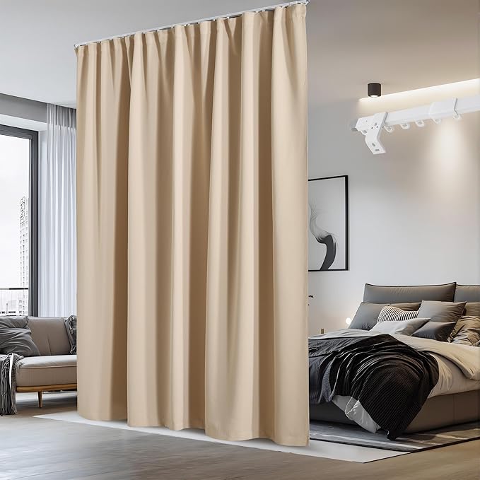 NICETOWN Sliding Door Curtain & Adjustable Ceiling Track Set, W100 xL84 Room Divider Curtain for Office/Hospital Privacy Protection, Thermal Insulated Room Darkning Drape, 1 Panel, Biscotti Beige