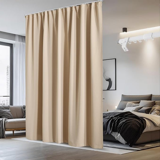 NICETOWN Sliding Door Curtain & Adjustable Ceiling Track Set, W100 xL84 Room Divider Curtain for Office/Hospital Privacy Protection, Thermal Insulated Room Darkning Drape, 1 Panel, Biscotti Beige