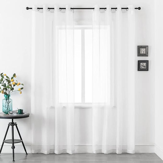 108 Inch Sheer Curtains for Living Room Bedroom Apartment Window 2 Panels Grommet Voile Drape Semi Sheer Curtain for Wedding Baby Shower Party Backdrop Outdoor White 52X108 Inches 9 FT Extra Long