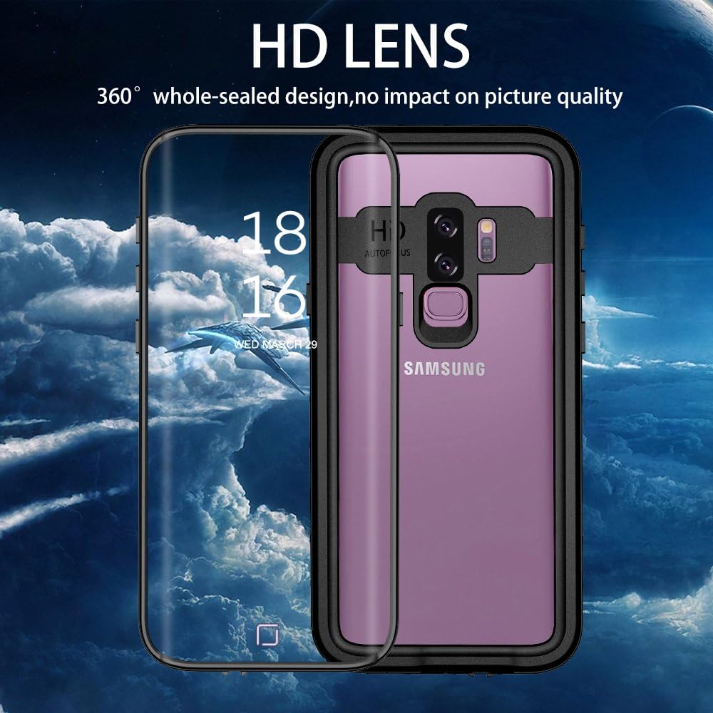 Galaxy S9+ Plus Waterproof Case with Built-in Screen Protector, Full Body Shockproof Rugged Case, Black
