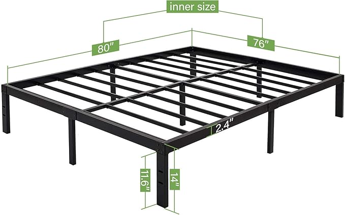 45MinST 14 Inch Reinforced Platform Bed Frame/3500lbs Heavy Duty/Easy Assembly Mattress Foundation/Steel Slat/Noise Free/No Box Spring Needed, King
