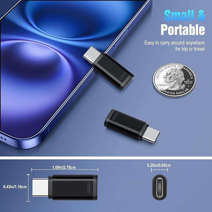 TiMOVO for Lightning to USB C Adapter, 4 Pack USB C Male to Lighting Female Adaptrer with 36W Fast Charging & Data Sync for iPhone 15/16 Pro/Pro Max/Plus, Galaxy S24/23, iPad, NOT for Audio/OTG, Black
