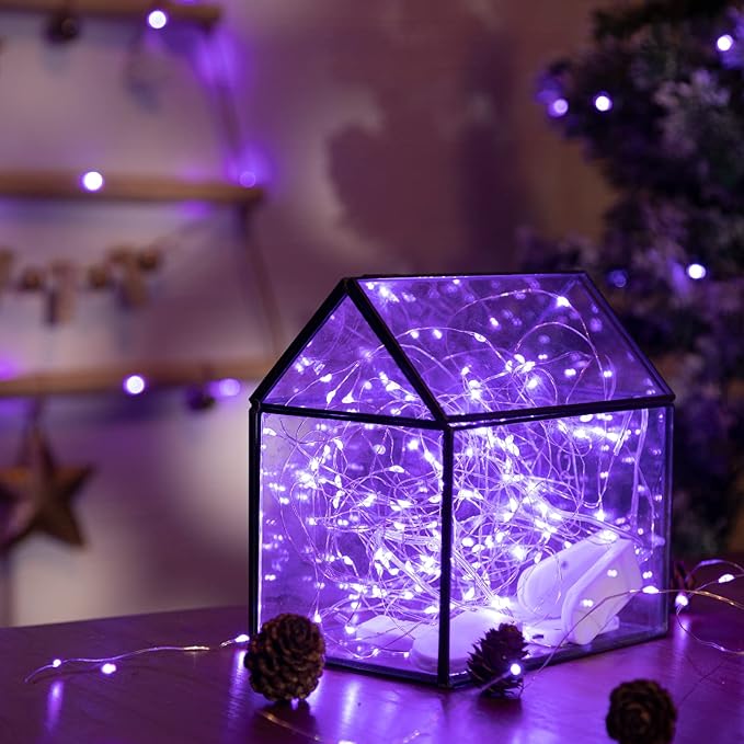 12-Pack LED Fairy Lights 7 Feet Battery Powered Waterproof Silver Wire 20 Slim Copper Wire Pastel Lights for DIY Wedding Party Bedroom Patio Easter Christmas (Purple)