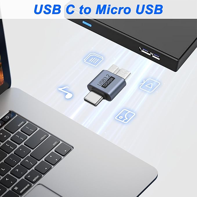 MEIRIYFA USB Micro B to USB A/C Hard Drive Converter 10Gbps USB 3.2 Micro B Male to USB A/Type C Male Female Extension Adapter Support Charge and Data Syncfor for Hard Drives,SSD Drives, Laptop