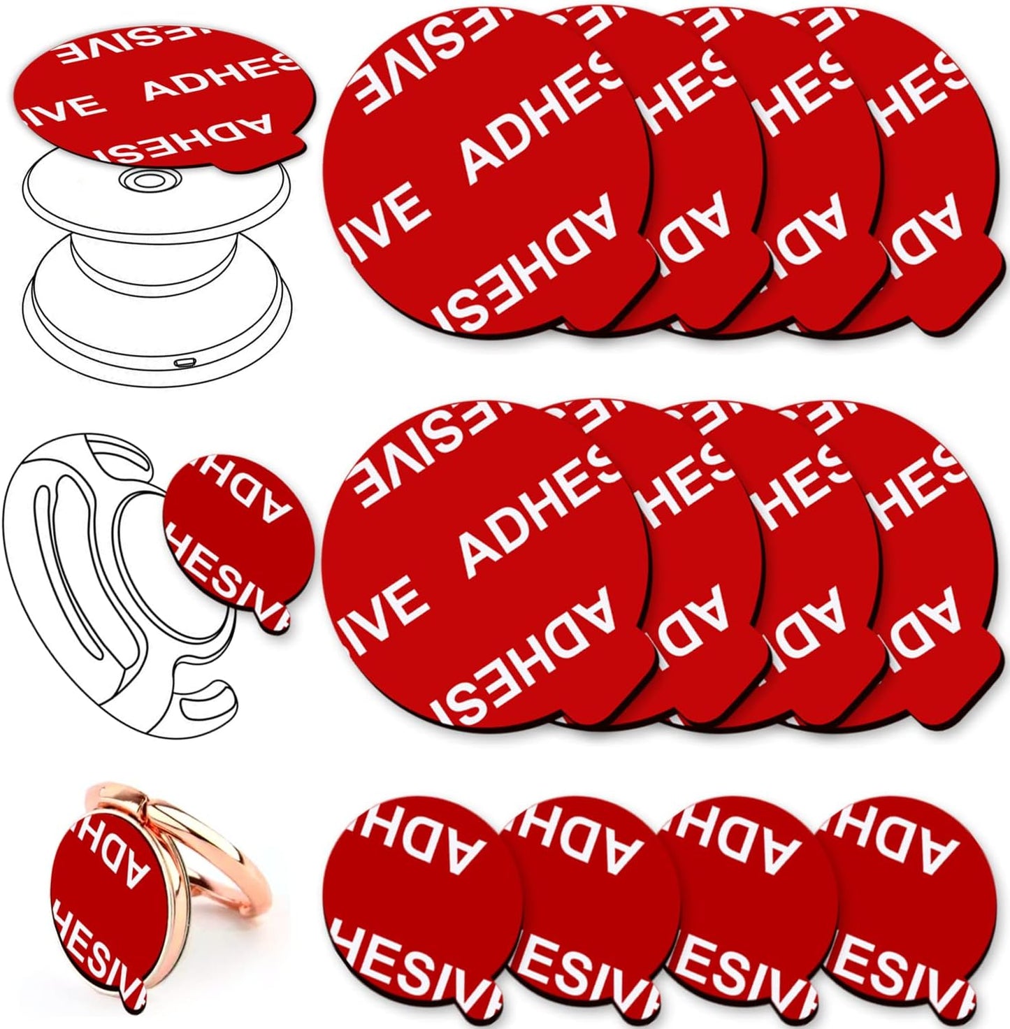 PKYAA 8 Pack Sticky Adhesive Compatible with Socket Base, Double-Sided Replacement Tape for Collapsible Grip & Stand